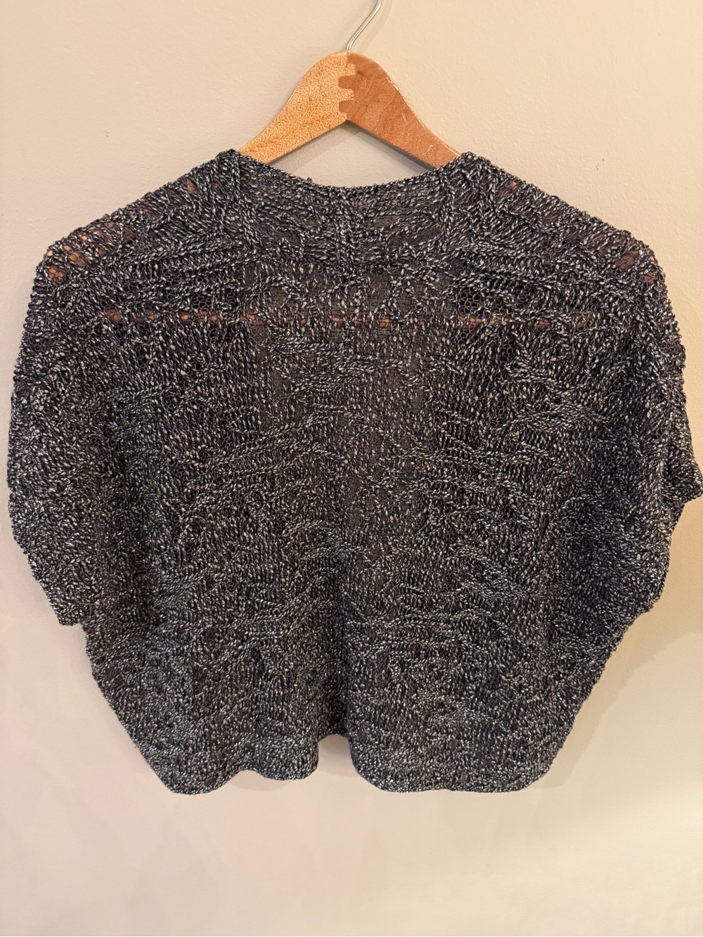 Eileen Fisher Metallic Open Knit Cardigan Shrug Medium Linen Blend Italian Yarn - Picture 4 of 7
